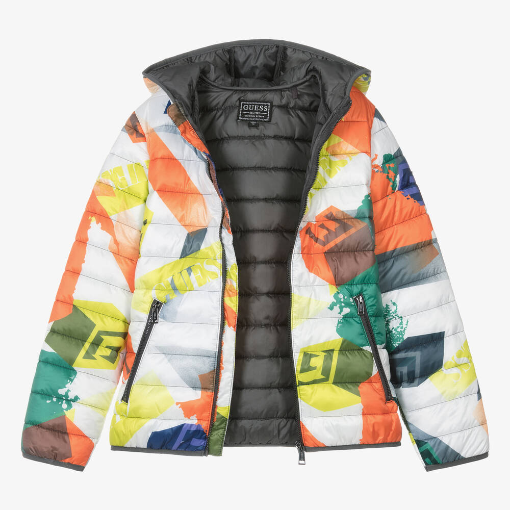 Guess-Teen Boys Orange & Green Puffer Jacket | Childrensalon Outlet