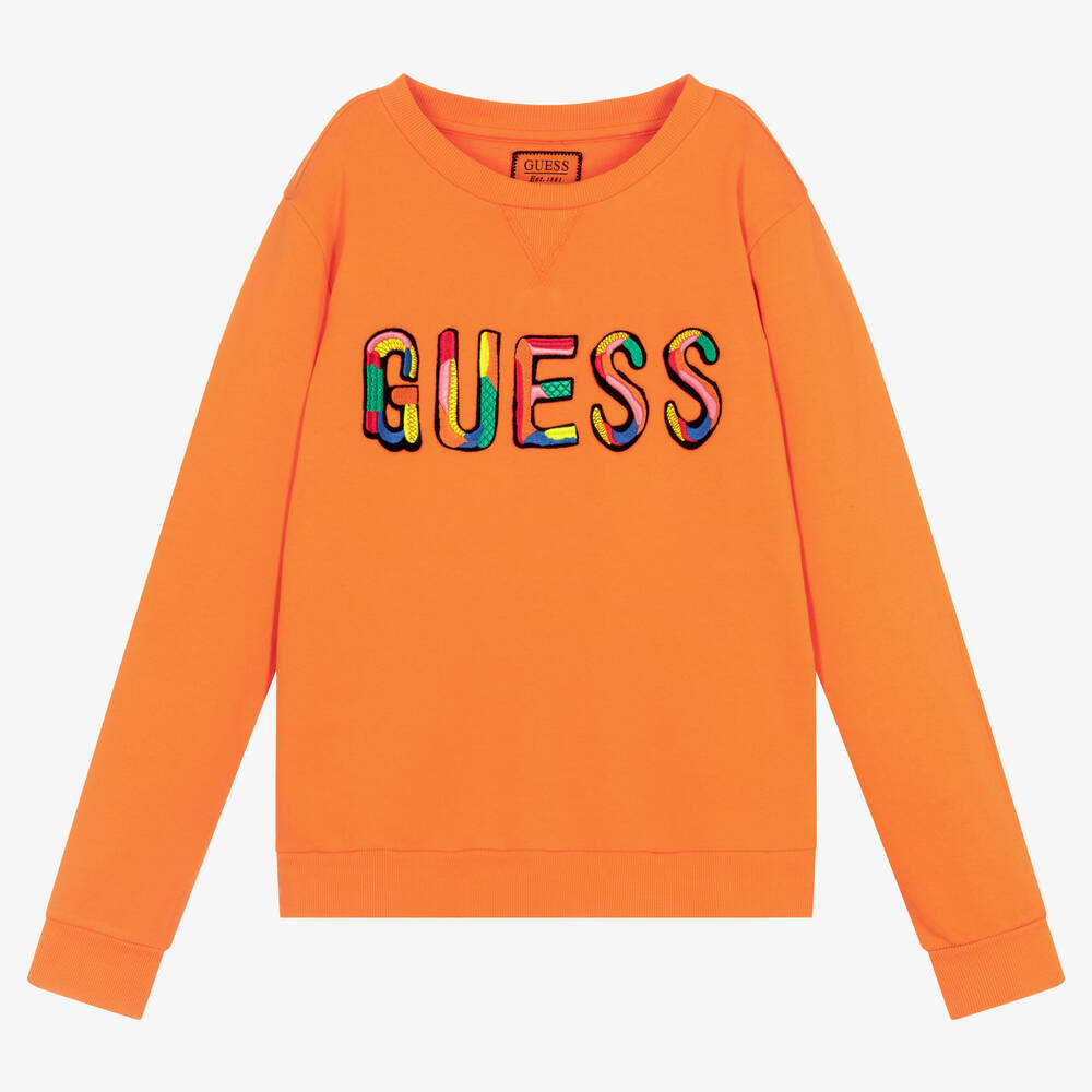 Guess - سويتشيرت تينز ولادي قطن لون برتقالي | Childrensalon