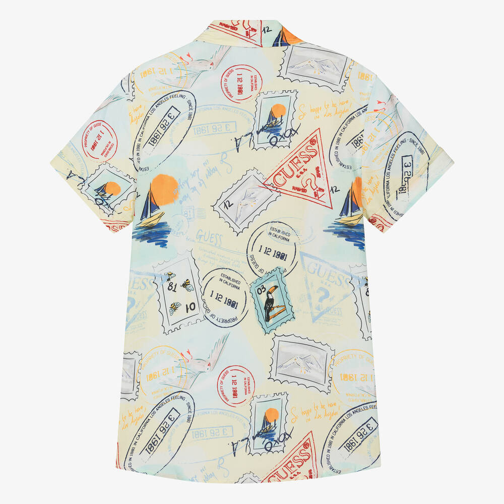 Guess-Teen Boys Pastel Yellow Graphic Viscose Shirt | Childrensalon Outlet
