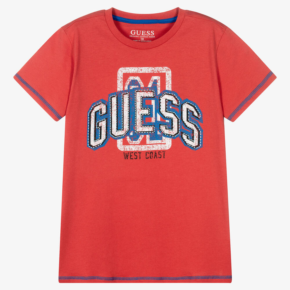 Guess - Teen Boys Red Cotton Logo T-Shirt | Childrensalon
