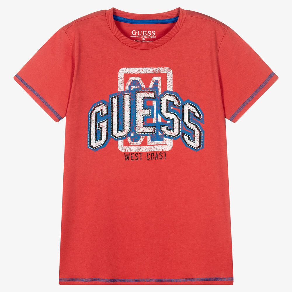 Guess - T-shirt rouge en coton ado garçon | Childrensalon