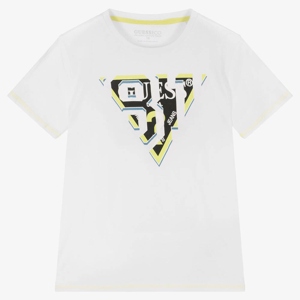 Guess - Teen Boys White Cotton Logo T-Shirt | Childrensalon