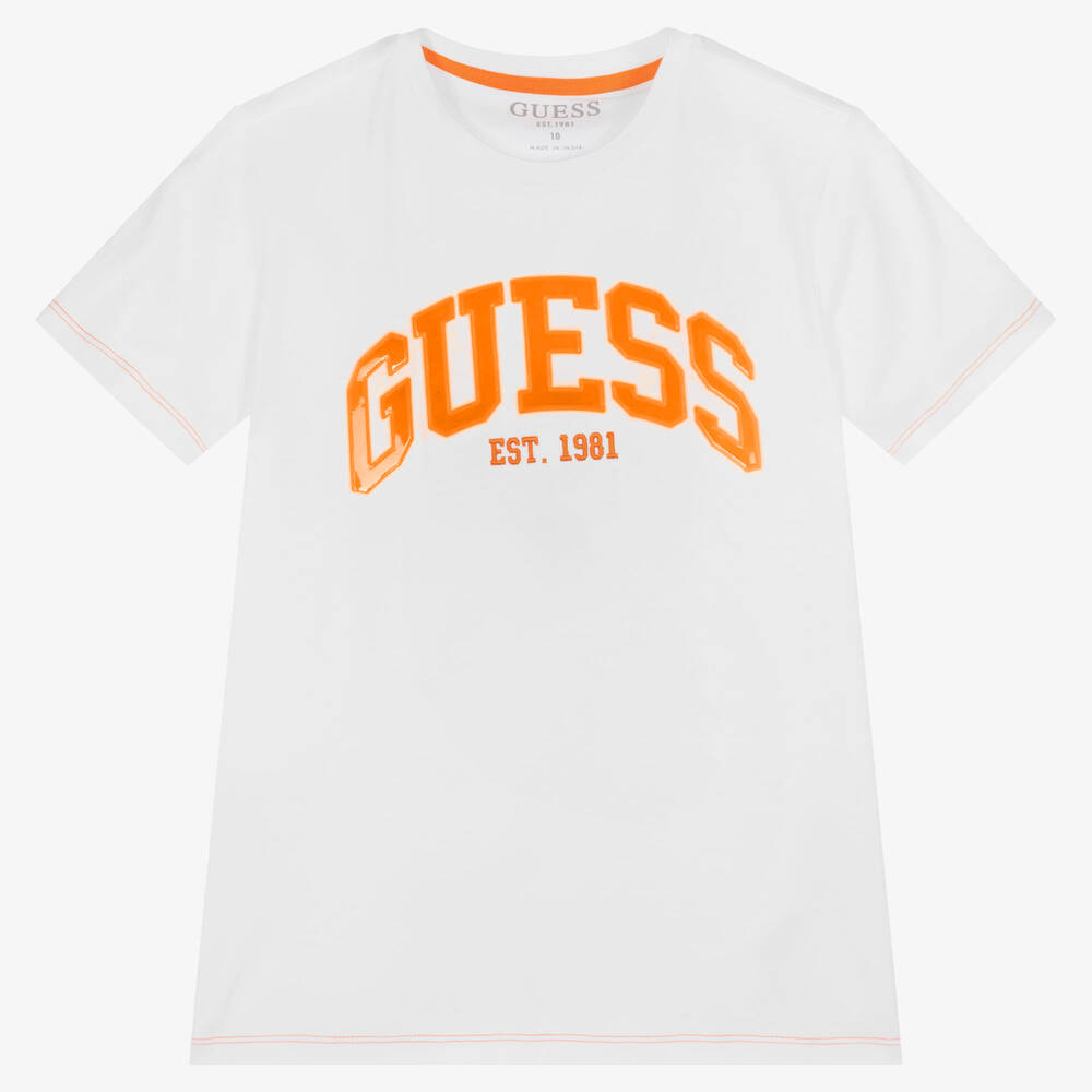 Guess - Teen Boys White Cotton Logo T-Shirt | Childrensalon