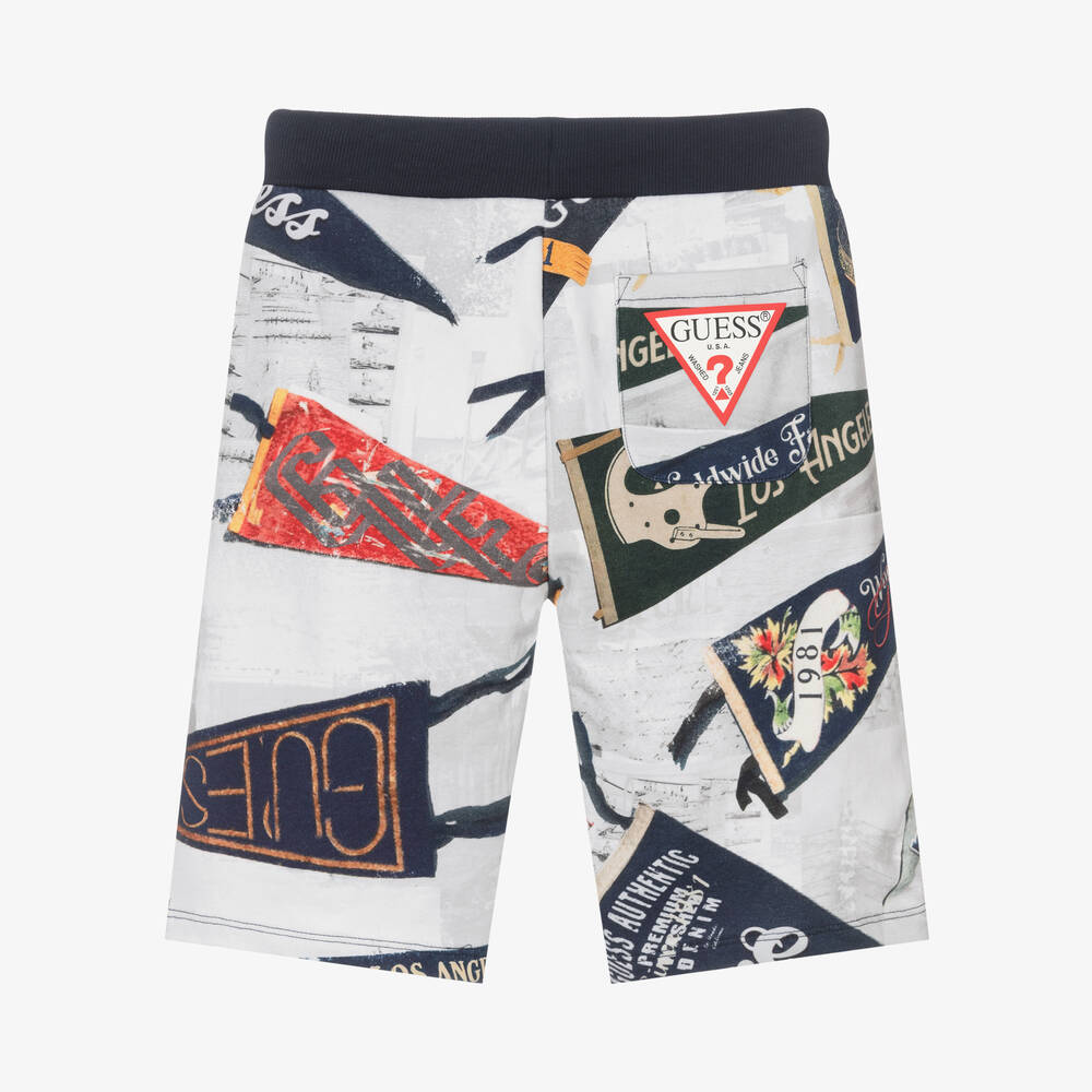 Guess-شورت تينز ولادي قطن لون رمادي وأبيض | Childrensalon Outlet