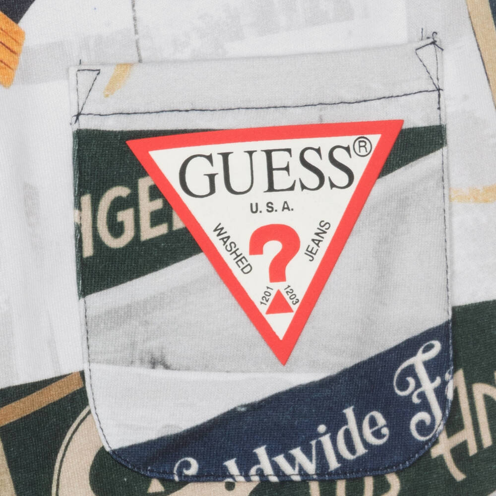 Guess-شورت تينز ولادي قطن لون رمادي وأبيض | Childrensalon Outlet