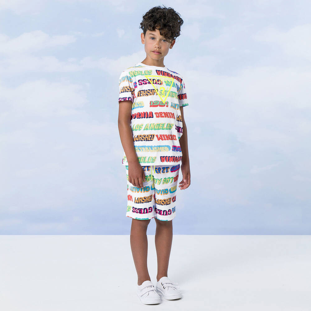 Guess-شورت تينز ولادي قطن عضوي لون أبيض | Childrensalon Outlet