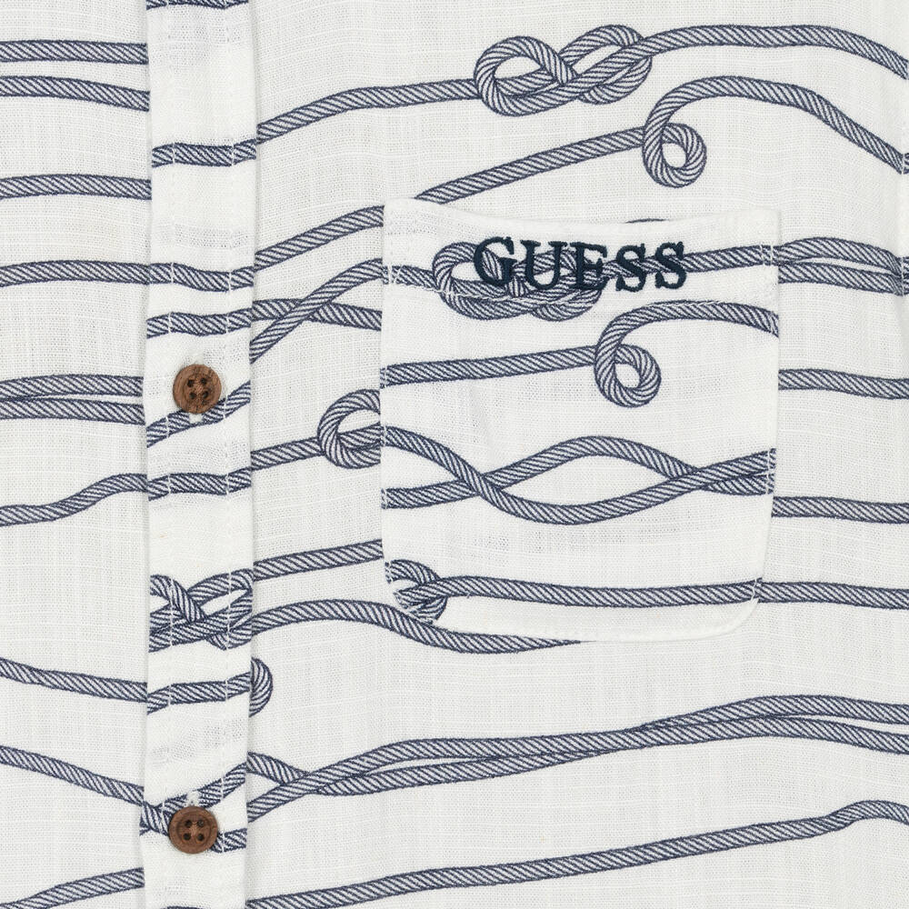 Guess-قميص فيسكوز وكتان لون أبيض للمراهقين | Childrensalon Outlet