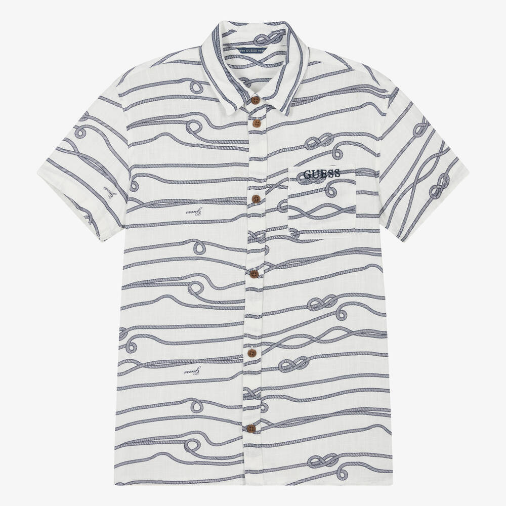 Guess-Teen Boys White Rope Print Shirt | Childrensalon Outlet
