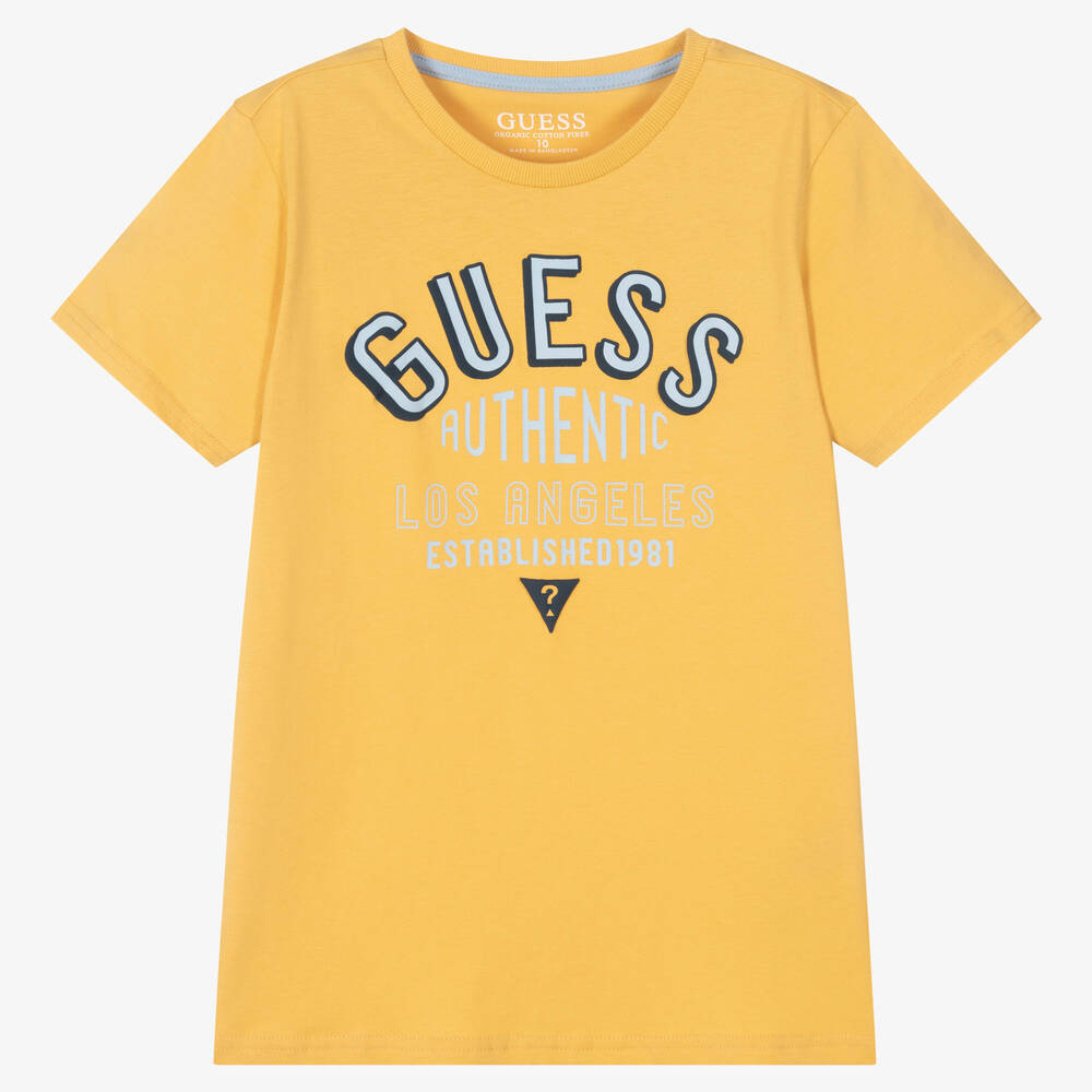Guess - T-shirt jaune en coton ado garçon | Childrensalon