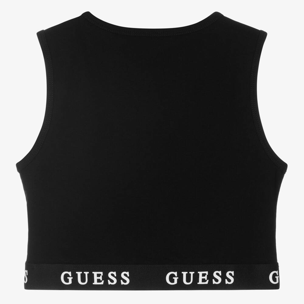Guess-Teen Girls Black Cotton Cropped Top | Childrensalon Outlet