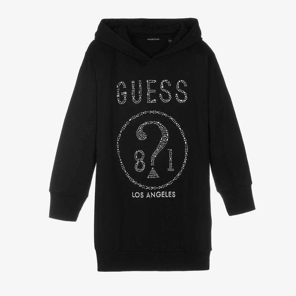 Guess - فستان هودي تينز بناتي قطن لون أسود | Childrensalon