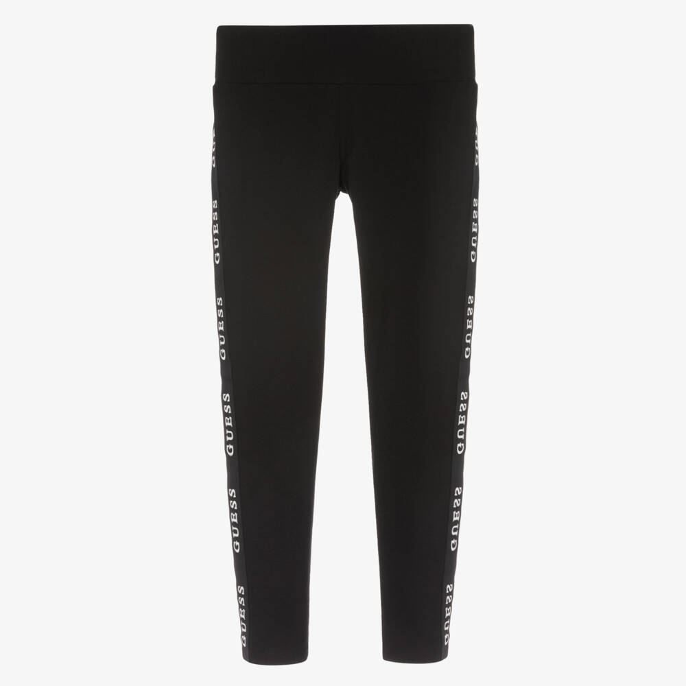 Guess-Teen Girls Black Cotton Leggings With Logo Taping | Childrensalon Outlet