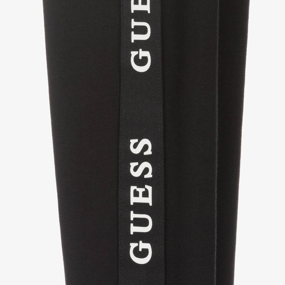 Guess-Teen Girls Black Cotton Leggings With Logo Taping | Childrensalon Outlet