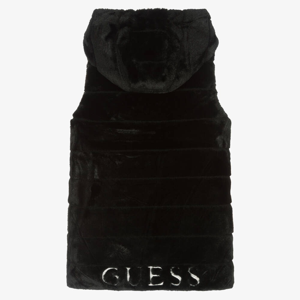 Guess Teen Girls Black Faux Fur Hooded Gilet