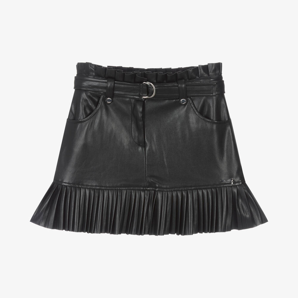 Guess - Jupe noire en simili cuir ado fille | Childrensalon