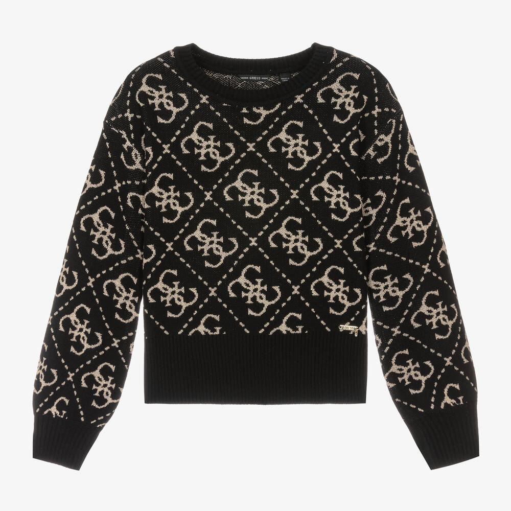 Guess - Pull noir et doré en maille ado | Childrensalon