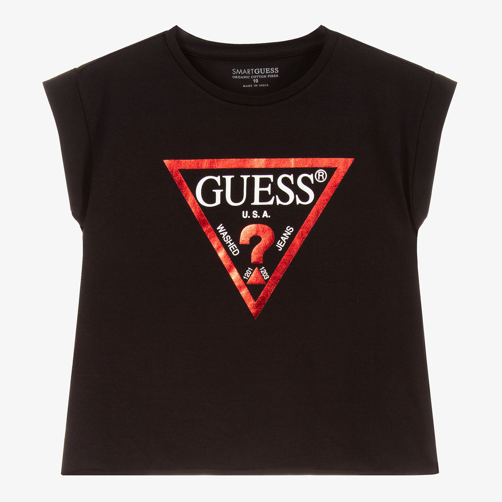 Guess - Teen Girls Black Logo T-Shirt | Childrensalon