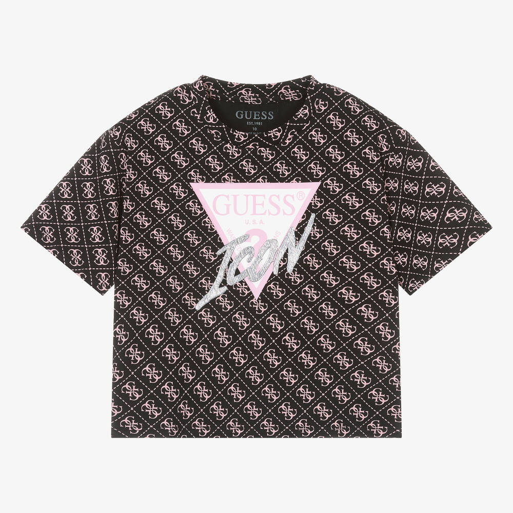 Guess-Teen Girls Black & Pink Cotton T-Shirt | Childrensalon Outlet