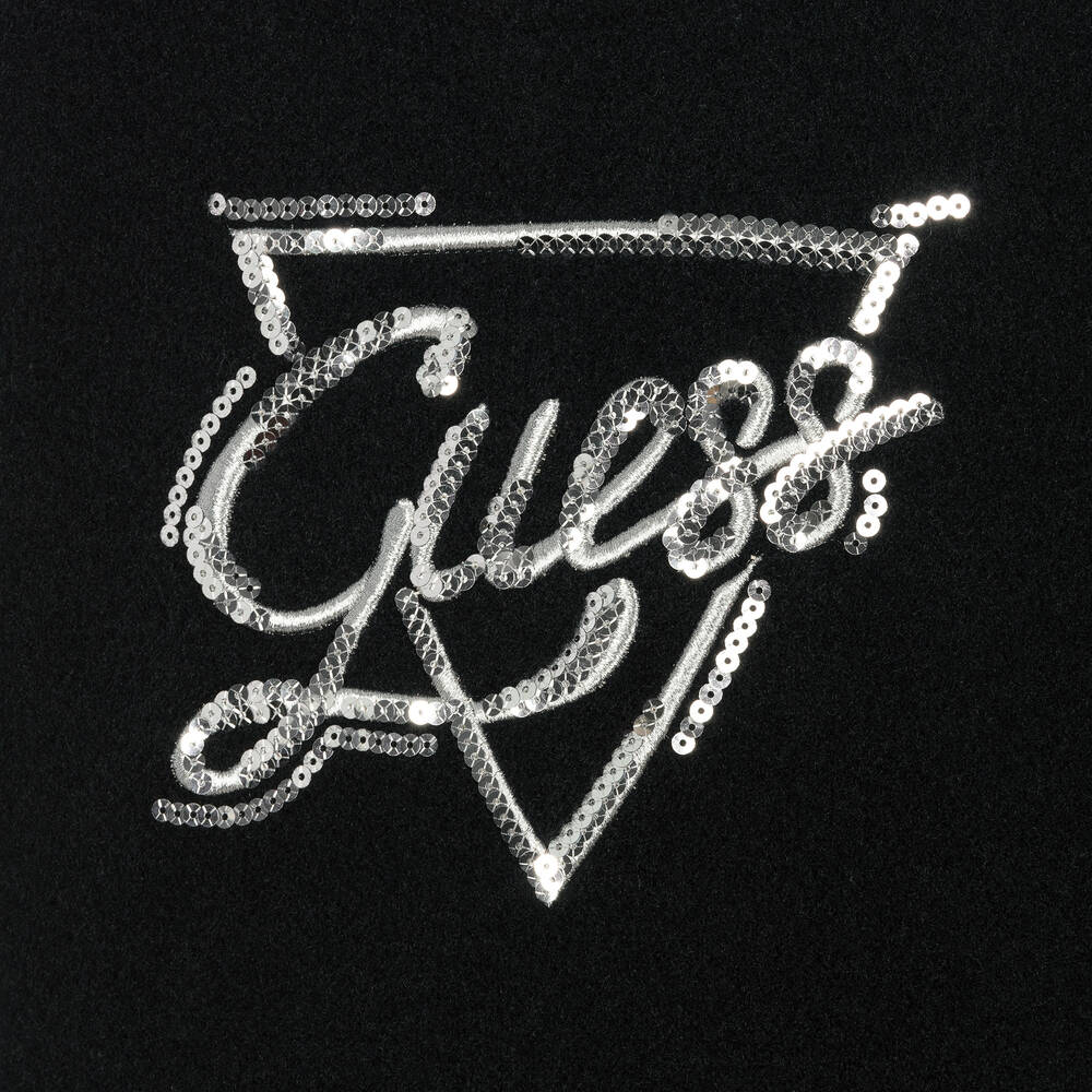 Guess-فستان تينز بناتي مزيج فيسكوز لون أسود مزين بترتر | Childrensalon Outlet