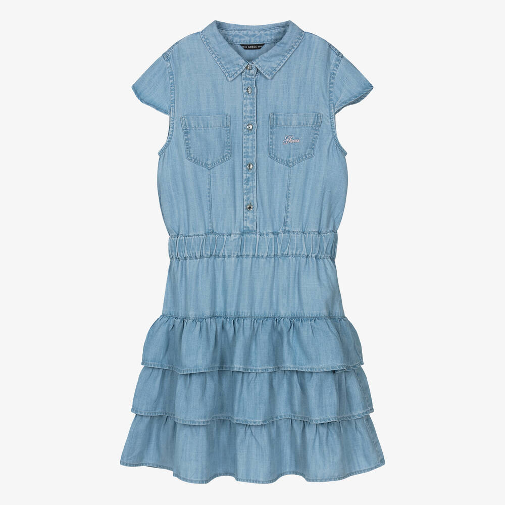Guess-فستان ليوسيل شامبري لون أزرق للمراهقات | Childrensalon Outlet