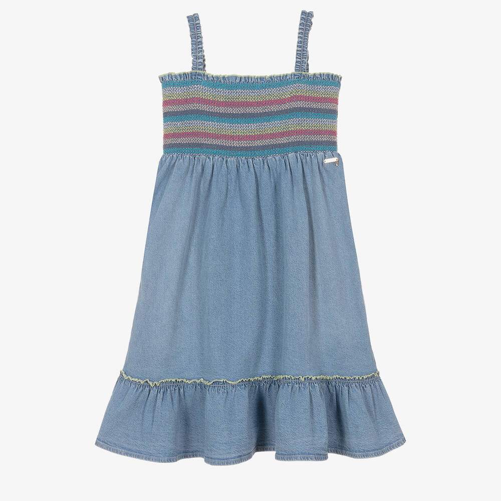 Guess - فستان تينز بناتي قطن دنيم لون أزرق | Childrensalon
