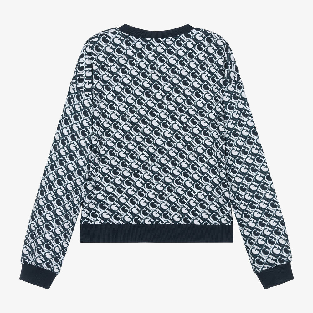 Guess-سويتشيرت للمراهقات قطن عضوي لون كحلي وأبيض | Childrensalon Outlet