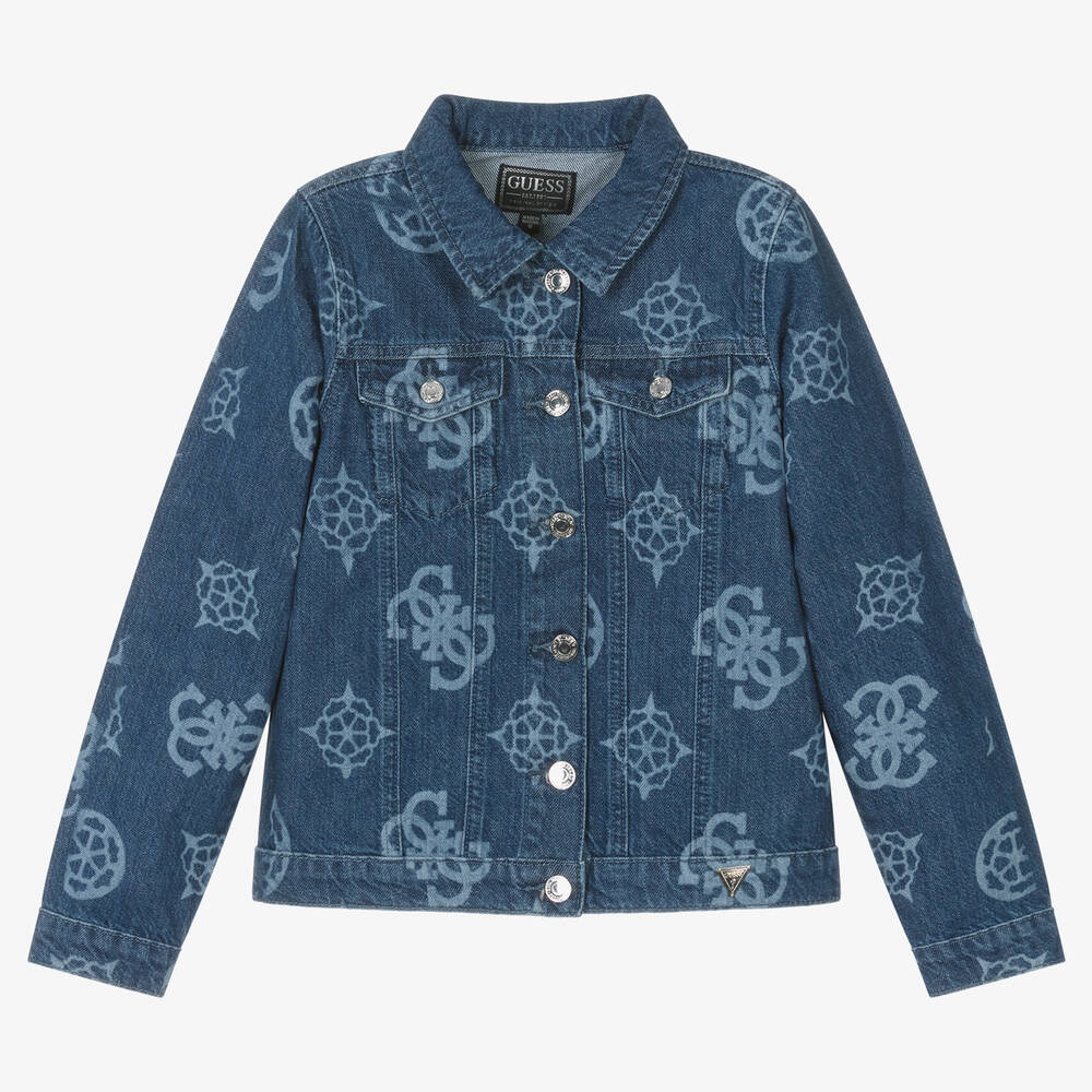 Guess - Teen Girls Blue Printed Denim Jacket | Childrensalon