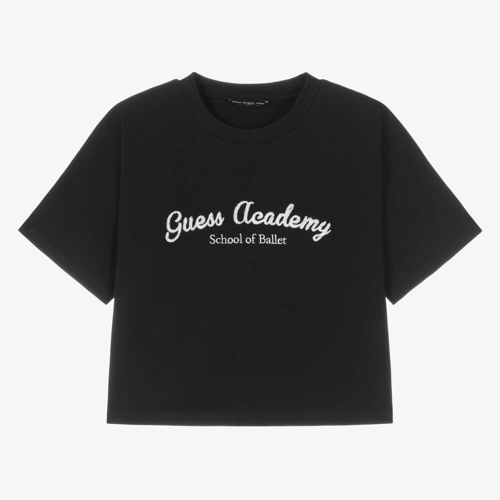 Guess - T-shirt court noir en coton ado fille | Childrensalon