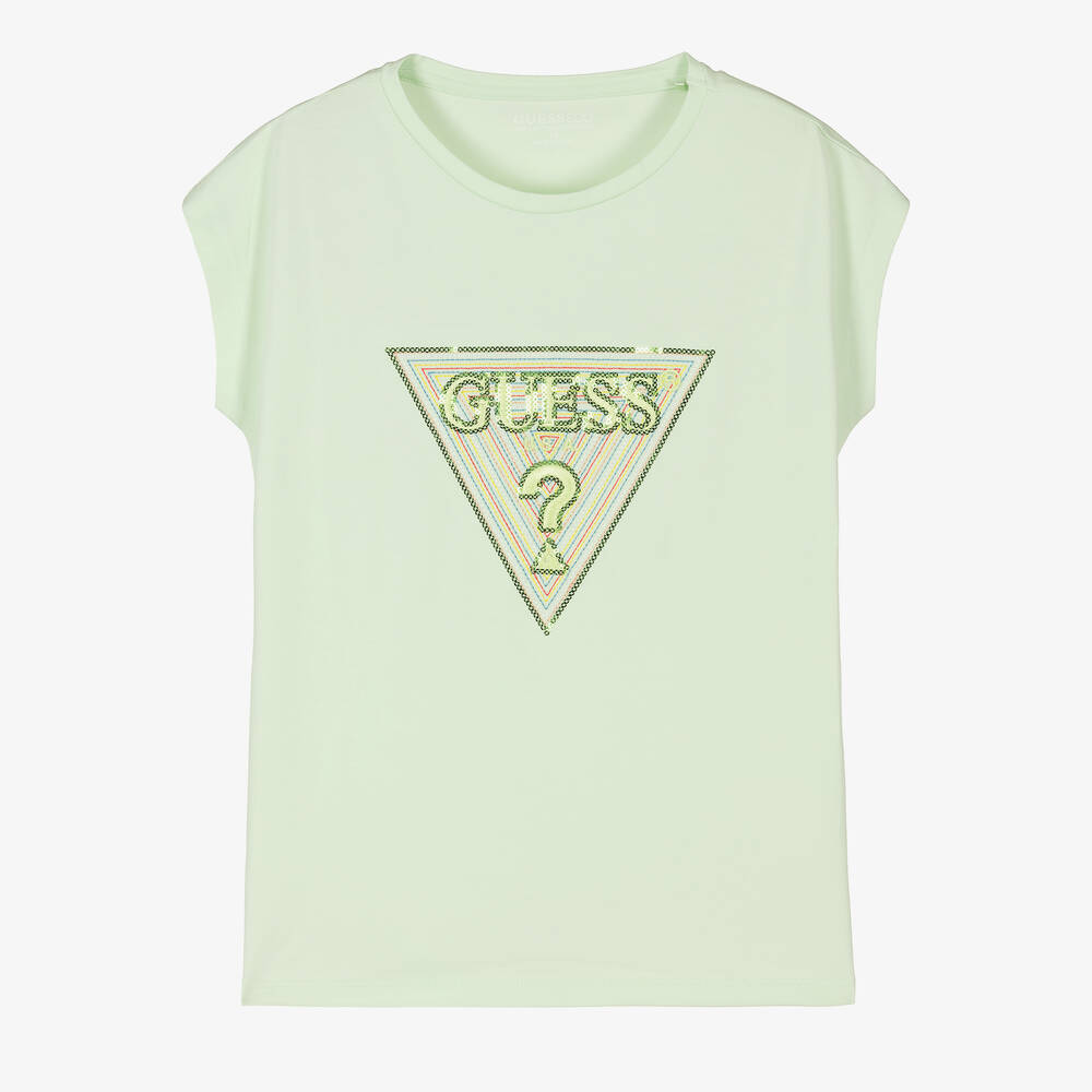 Guess - Teen Girls Green Sequin Logo T-Shirt | Childrensalon