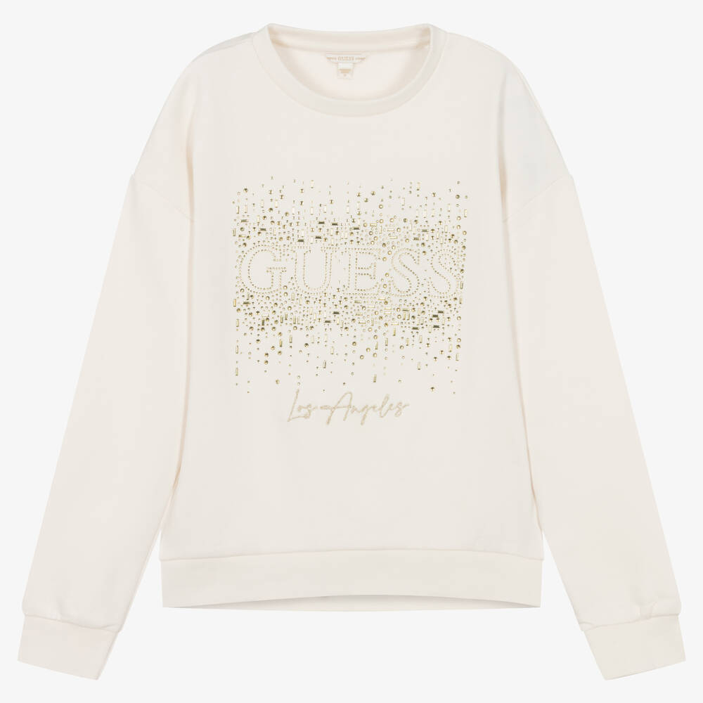Guess - Teen Girls Ivory Cotton Diamanté Sweatshirt | Childrensalon