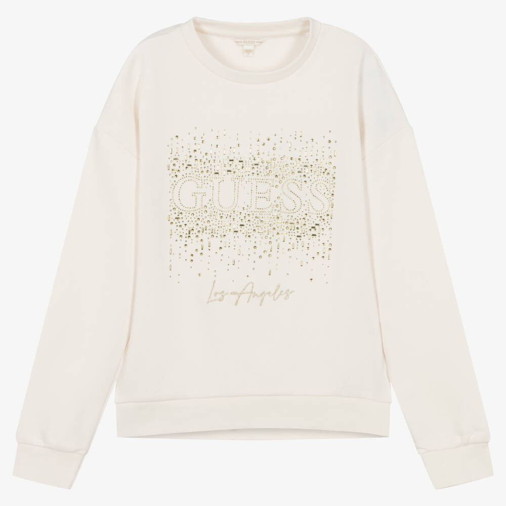 Guess-Teen Girls Ivory Cotton Diamanté Sweatshirt | Childrensalon Outlet