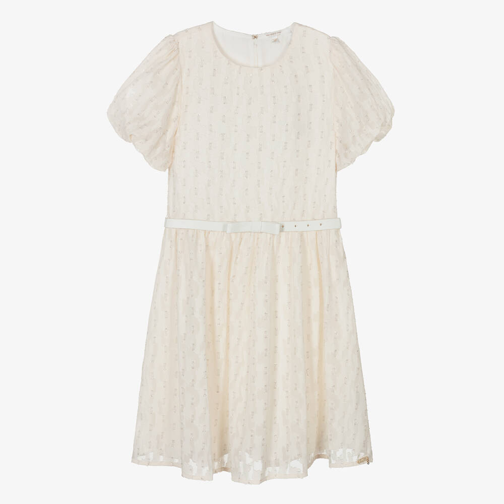 Guess-فستان جاكارد شيفون لون عاجي للمراهقات | Childrensalon Outlet