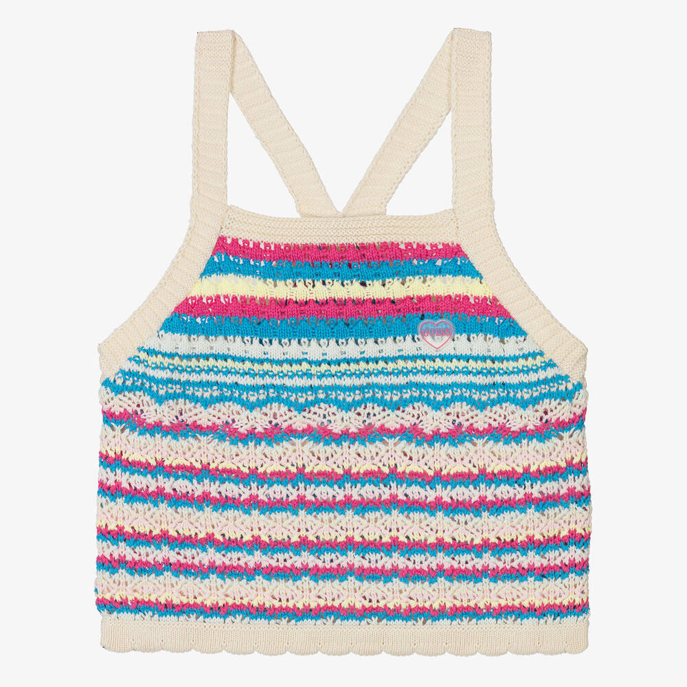 Guess-Teen Girls Ivory & Pink Cotton Crochet Top | Childrensalon Outlet