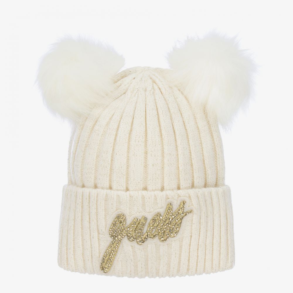 Guess - Teen Girls Ivory Pom-Pom Hat | Childrensalon