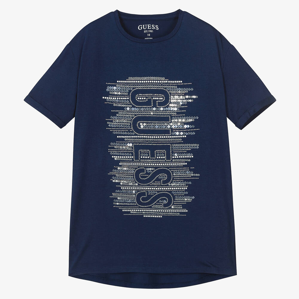 Guess - Teen Girls Navy Blue Logo T-Shirt | Childrensalon