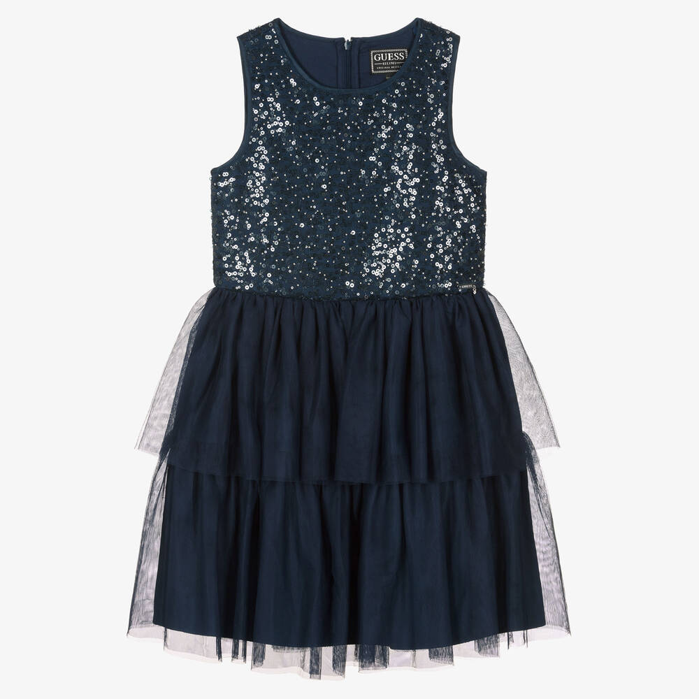 Teen Girls Navy Blue Sequin Tulle Dress
