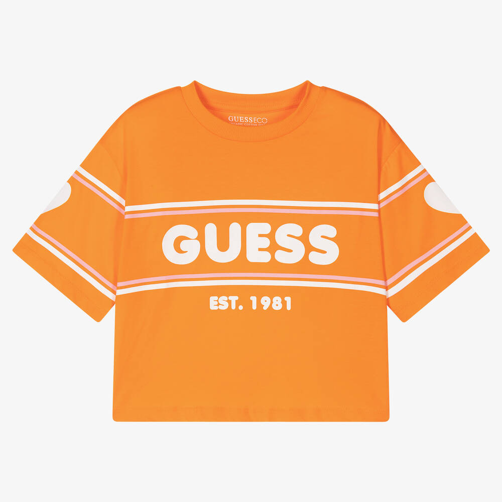 Guess - T-shirt orange en coton ado fille | Childrensalon