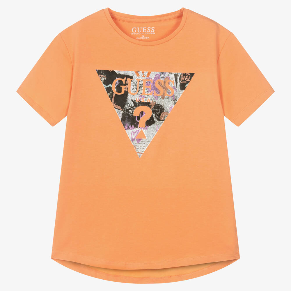 Guess - Оранжевая футболка с треугольным логотипом | Childrensalon