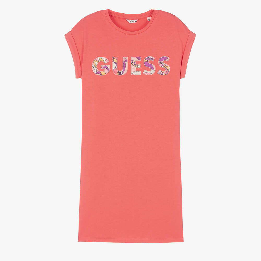 Guess - Teen Girls Pink Cotton Logo T-Shirt Dress | Childrensalon