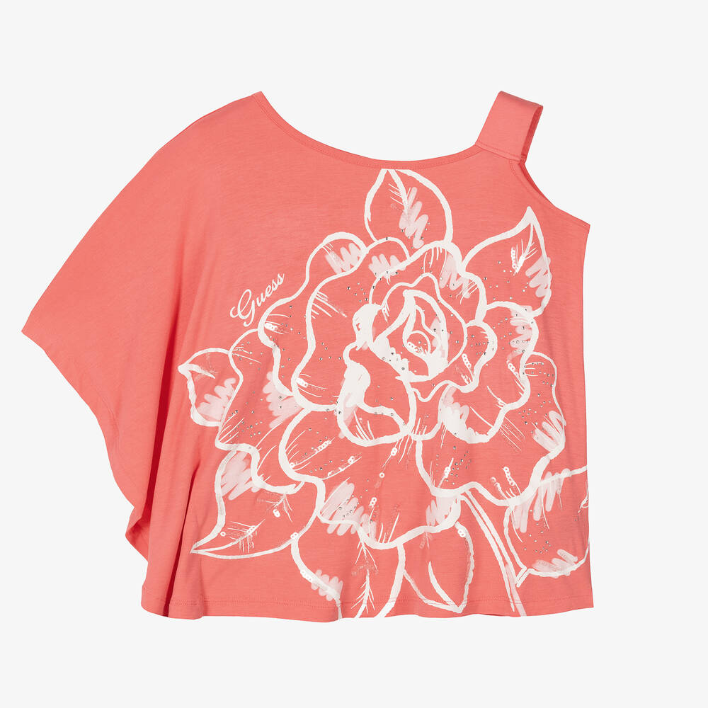 Guess - Rosa asymmetrisches Teen Blumen-Top | Childrensalon