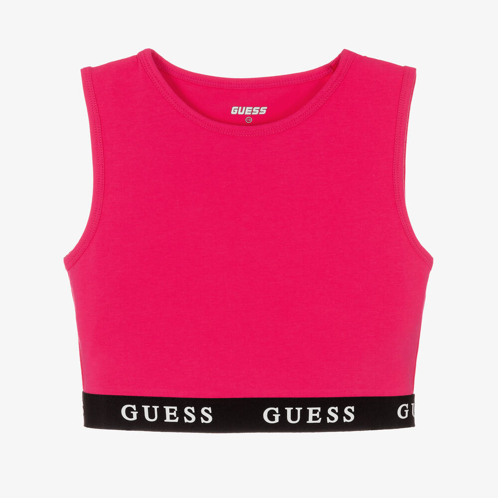 Guess-Teen Girls Pink Logo Crop Top | Childrensalon Outlet