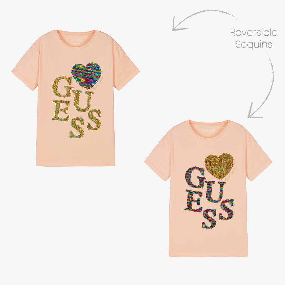 Guess - T-shirt rose réversible à sequins | Childrensalon