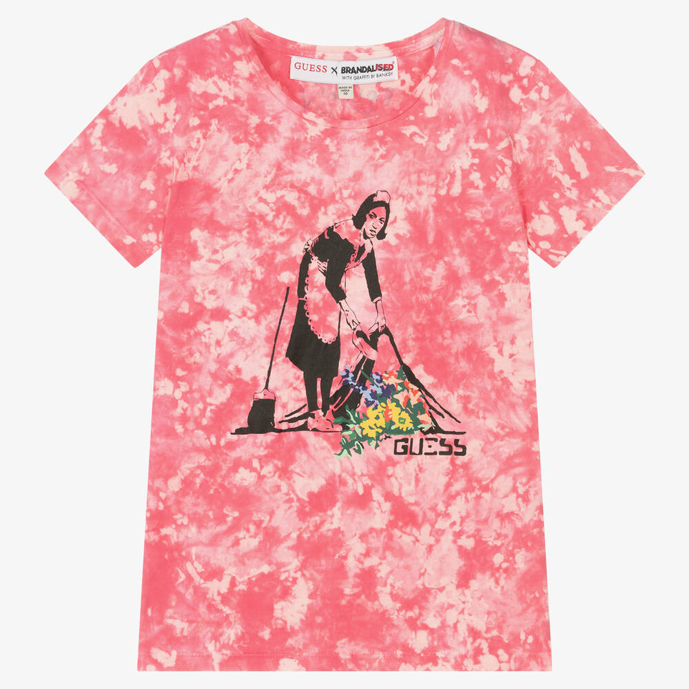 Guess - Rosa Teen Banksy Batik-T-Shirt (M) | Childrensalon