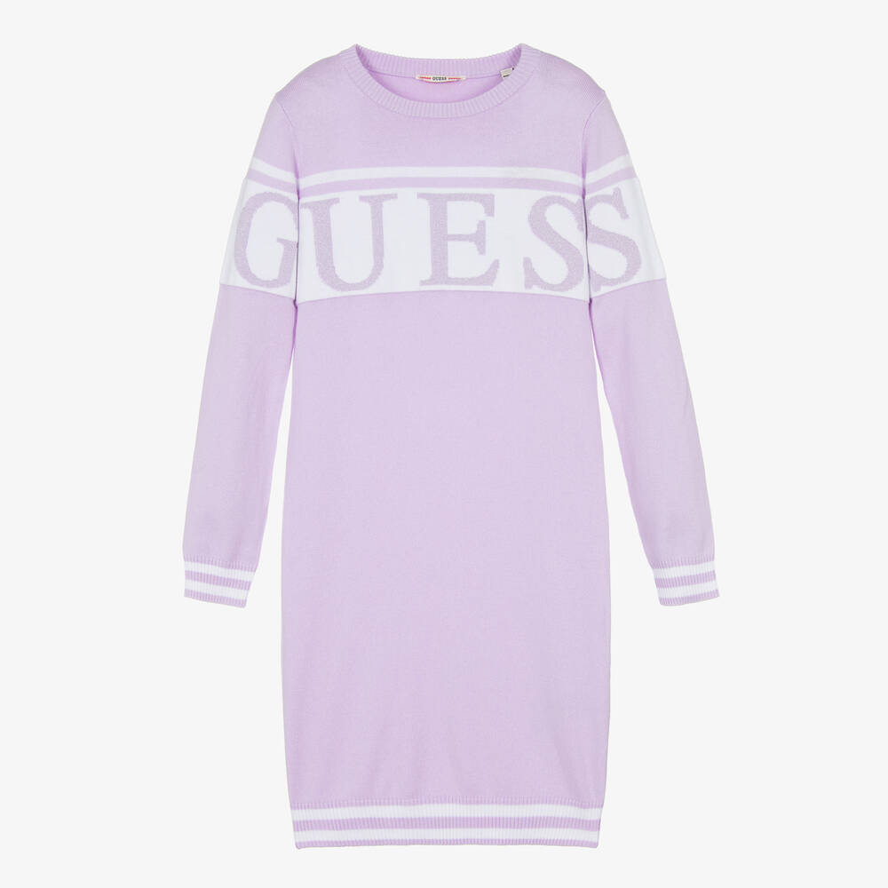 Guess - فستان تينز بناتي فيسكوز وقطن محبوك لون بنفسجي | Childrensalon