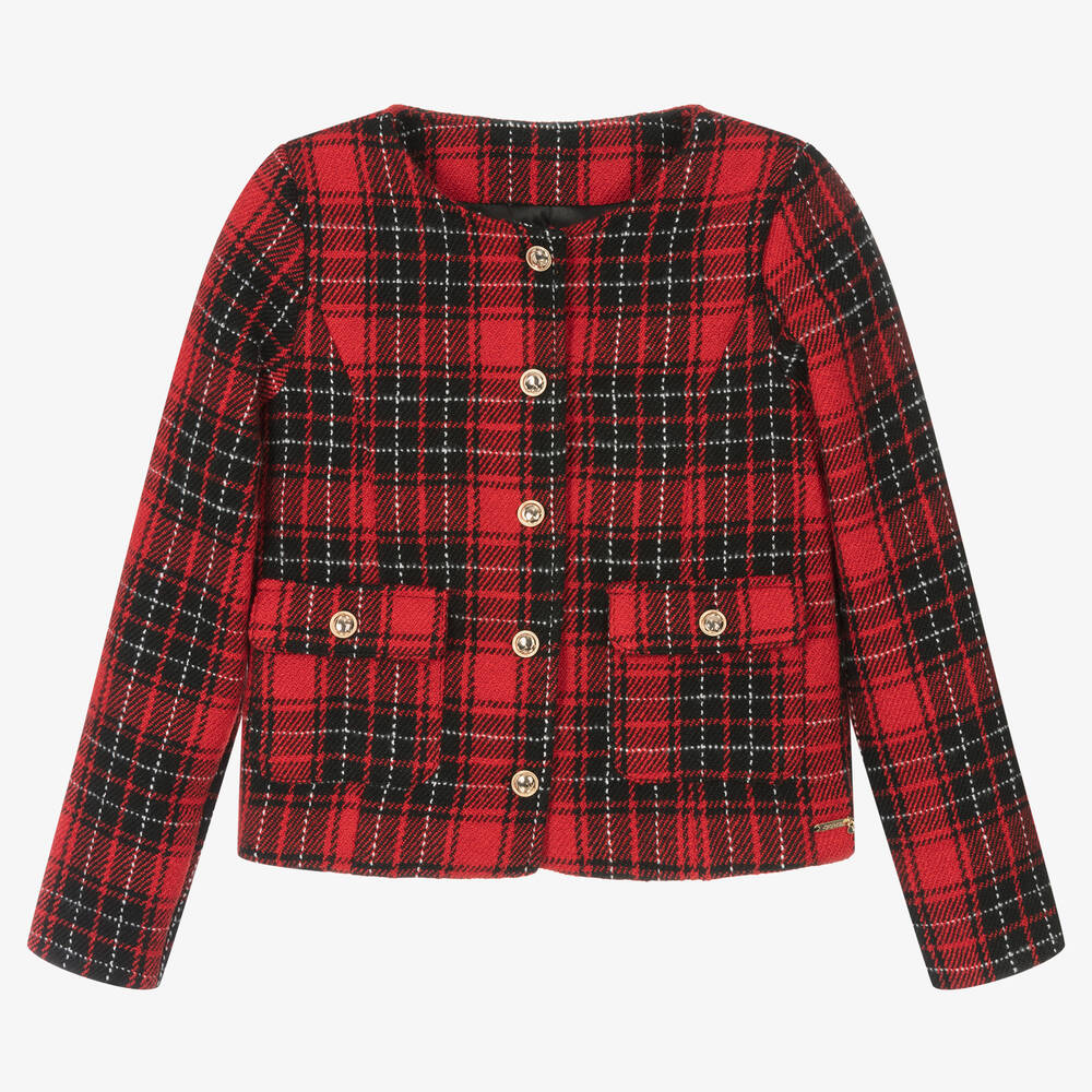 Guess - Красный пиджак в шотландскую клетку для девочек-подростков | Childrensalon