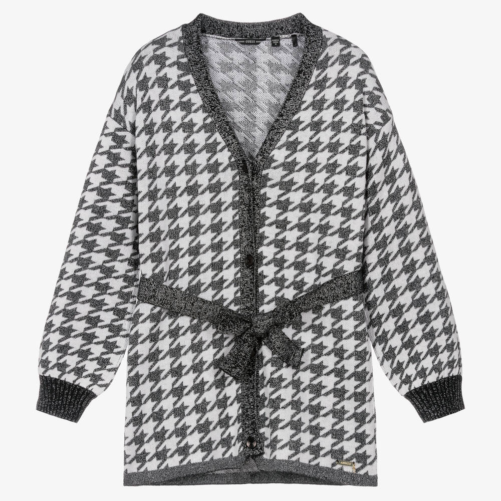 Guess-Teen Girls Sparkly Black Houndstooth Cardigan | Childrensalon Outlet