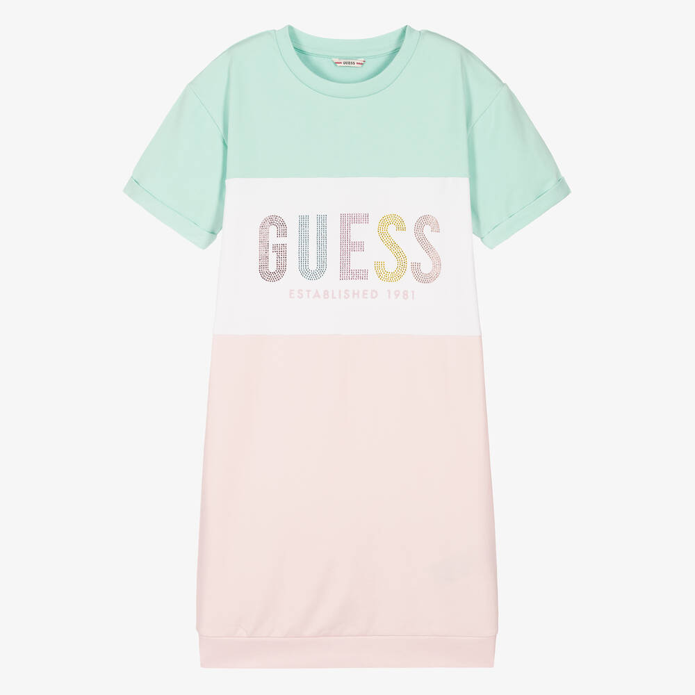 Guess - فستان سويتشيرت تينز قطن جيرسي بطبعة ملونة | Childrensalon
