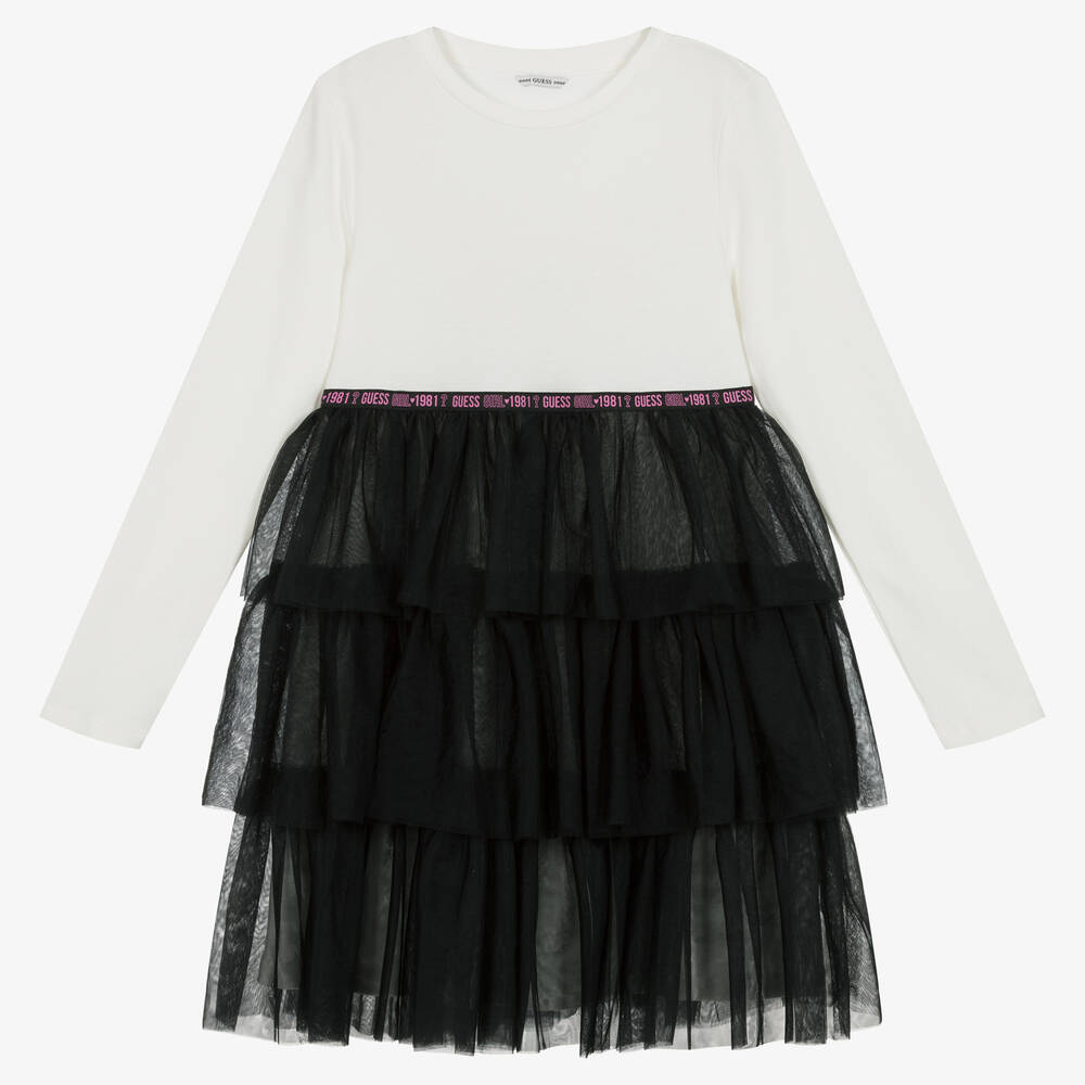 Guess - Teen Girls White & Black Cotton Dress | Childrensalon