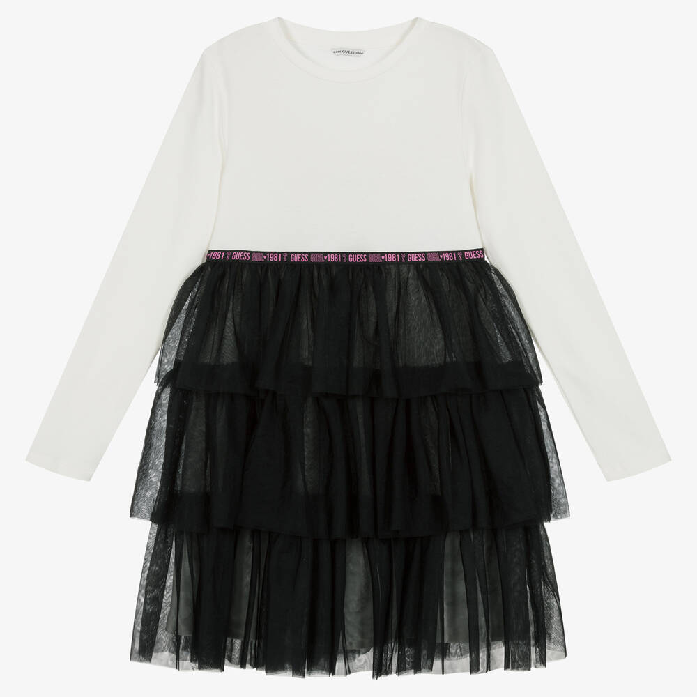 Guess - Robe noire et blanche en coton ado | Childrensalon