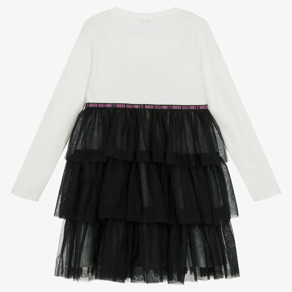 Guess-Teen Girls White & Black Cotton Dress | Childrensalon Outlet